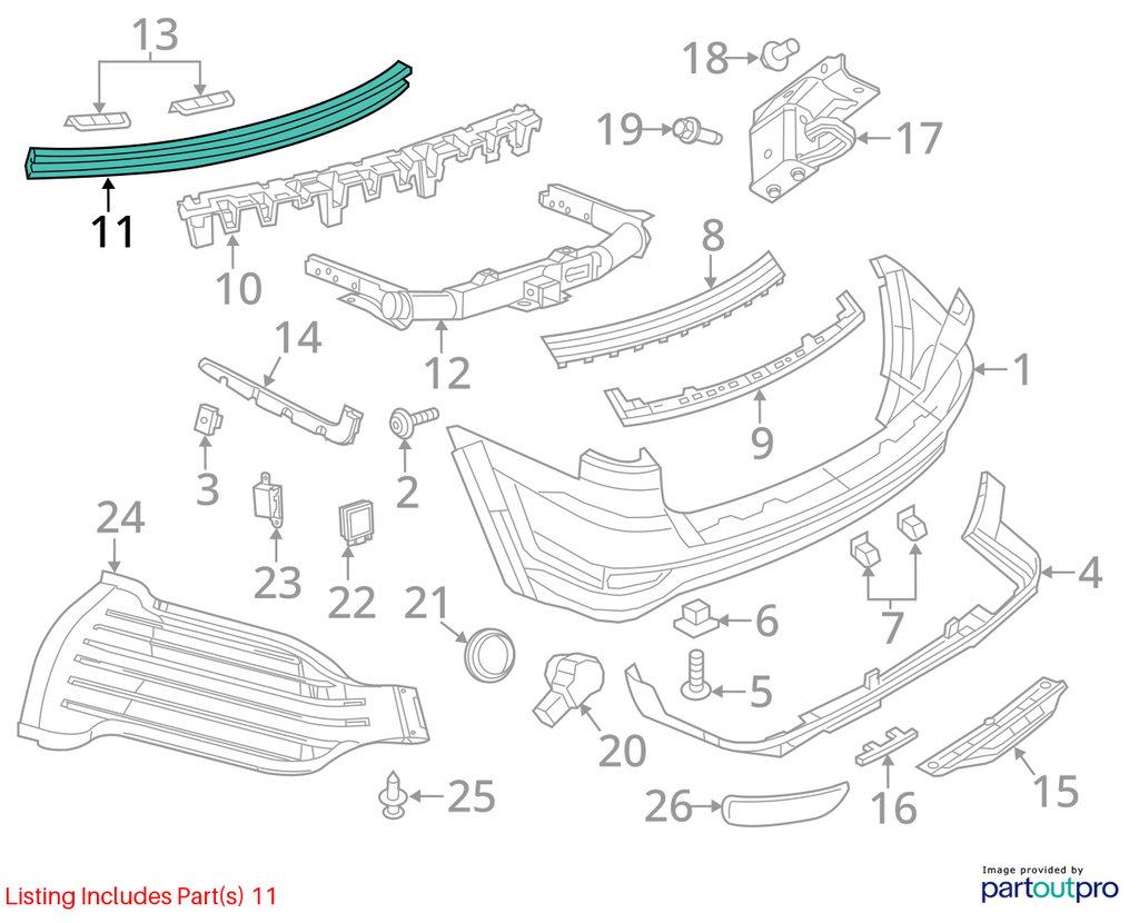 Used Rear Bumper Reinforcement Rear fits: 2017 Jeep Grand cherokee w/o trailer h