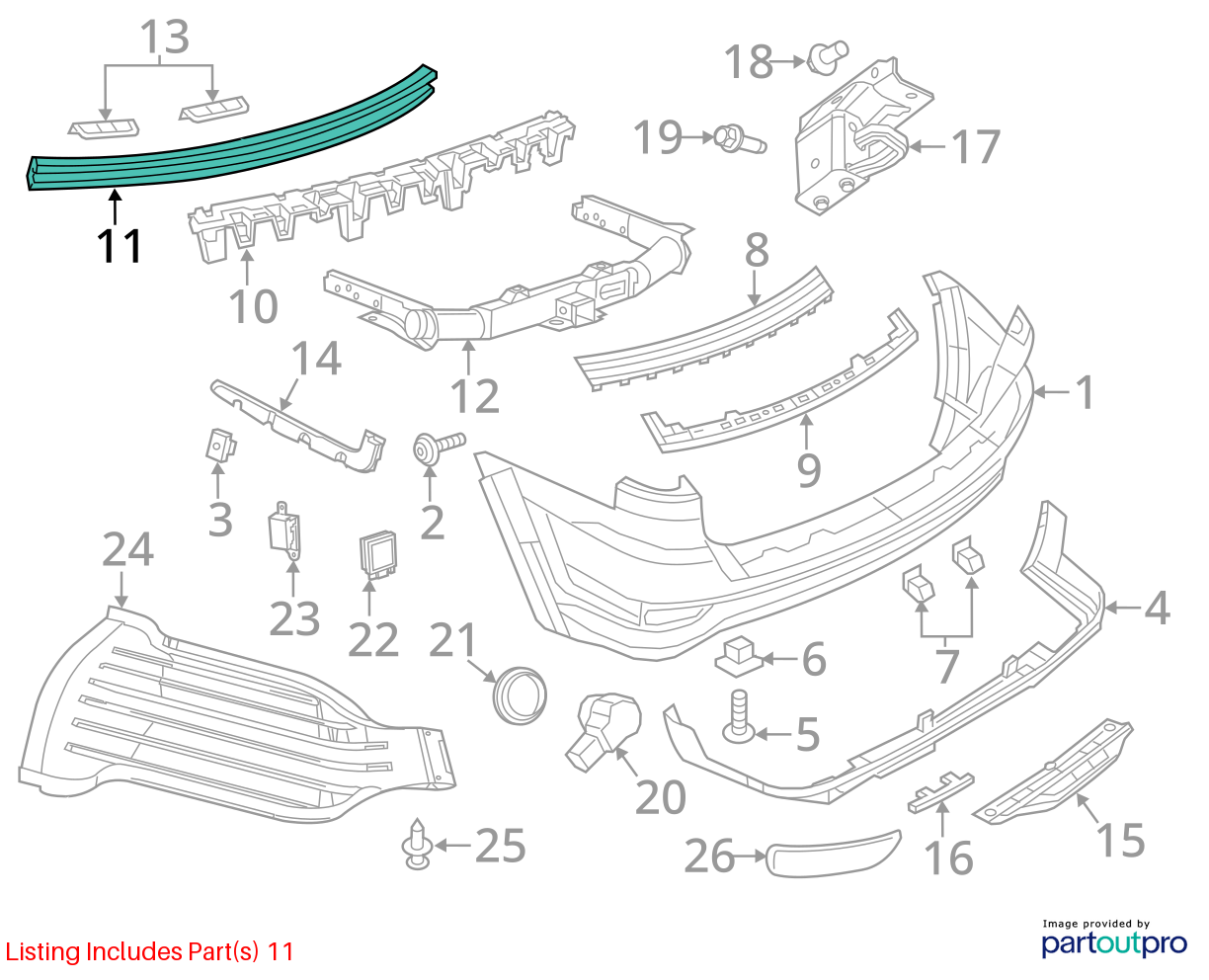 Used Rear Bumper Reinforcement Rear fits: 2017 Jeep Grand cherokee w/o trailer h
