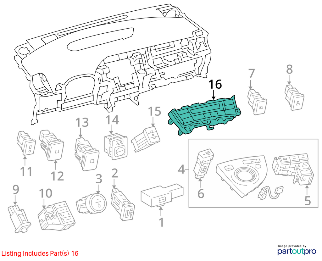 Used A/C Selector Switch fits: 2010 Toyota Prius w/o LED headlamps Grade A