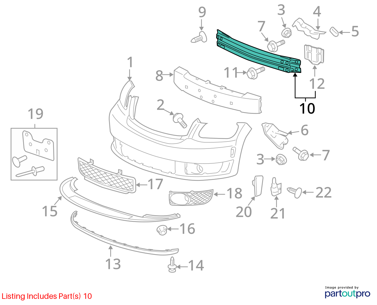 Used Front Bumper Reinforcement Front fits: 2008 Chevrolet Hhr Front Grade A