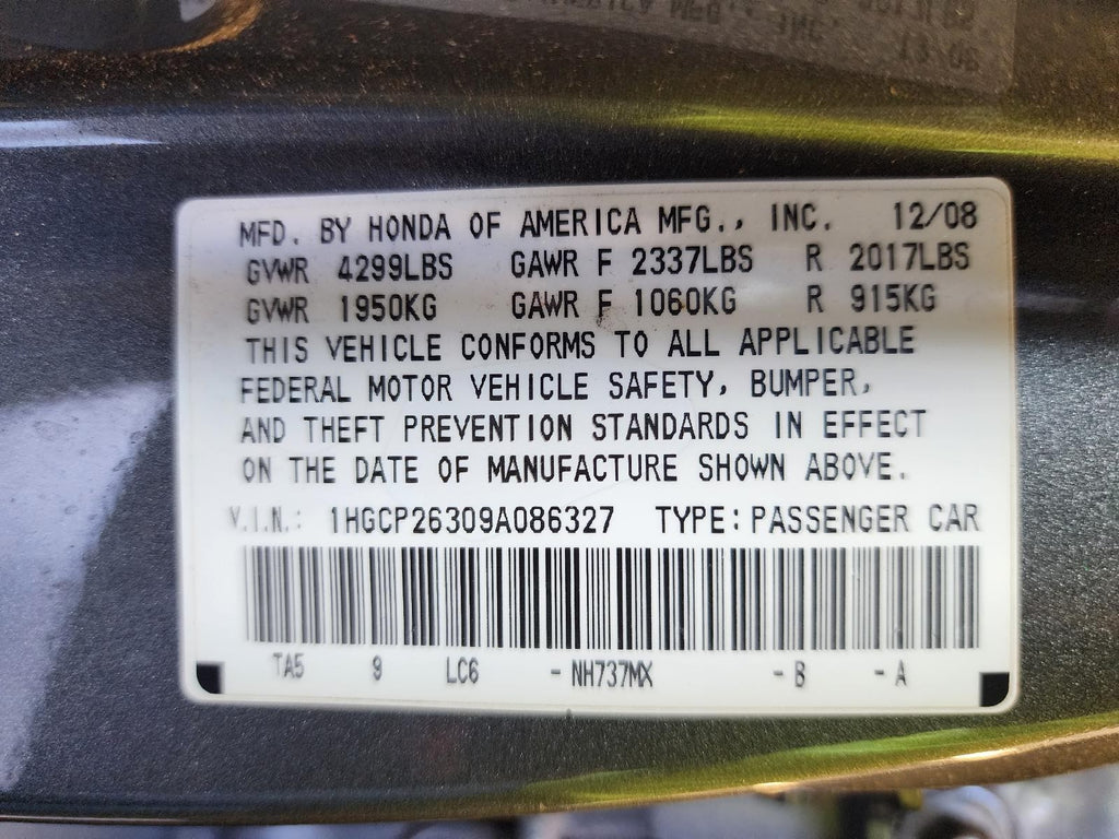 Used Starter Motor fits: 2009 Honda Accord 2.4L California emissions AT Grade C