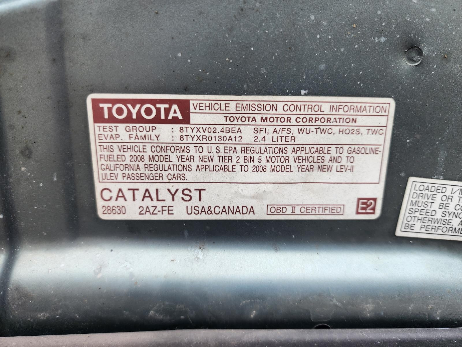 Used Alternator fits: 2008 Toyota Camry 2.4L 2AZFE engine Grade C