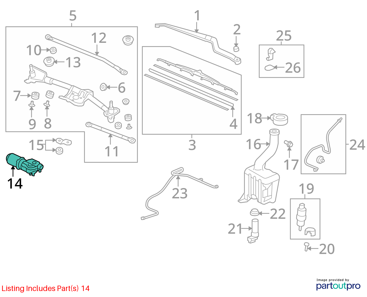 Used Windshield Wiper Motor fits: 2011 Honda Pilot  Grade A