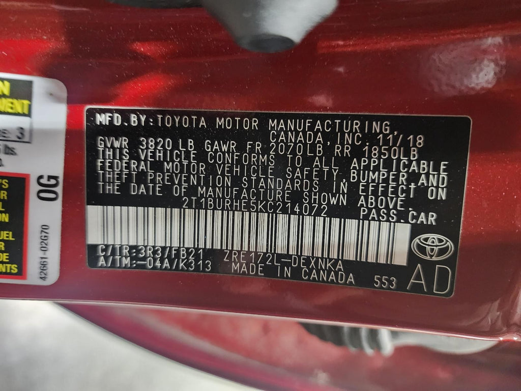 Used Front Left Seat Front fits: 2019 Toyota Corolla bucket air bag manual cloth