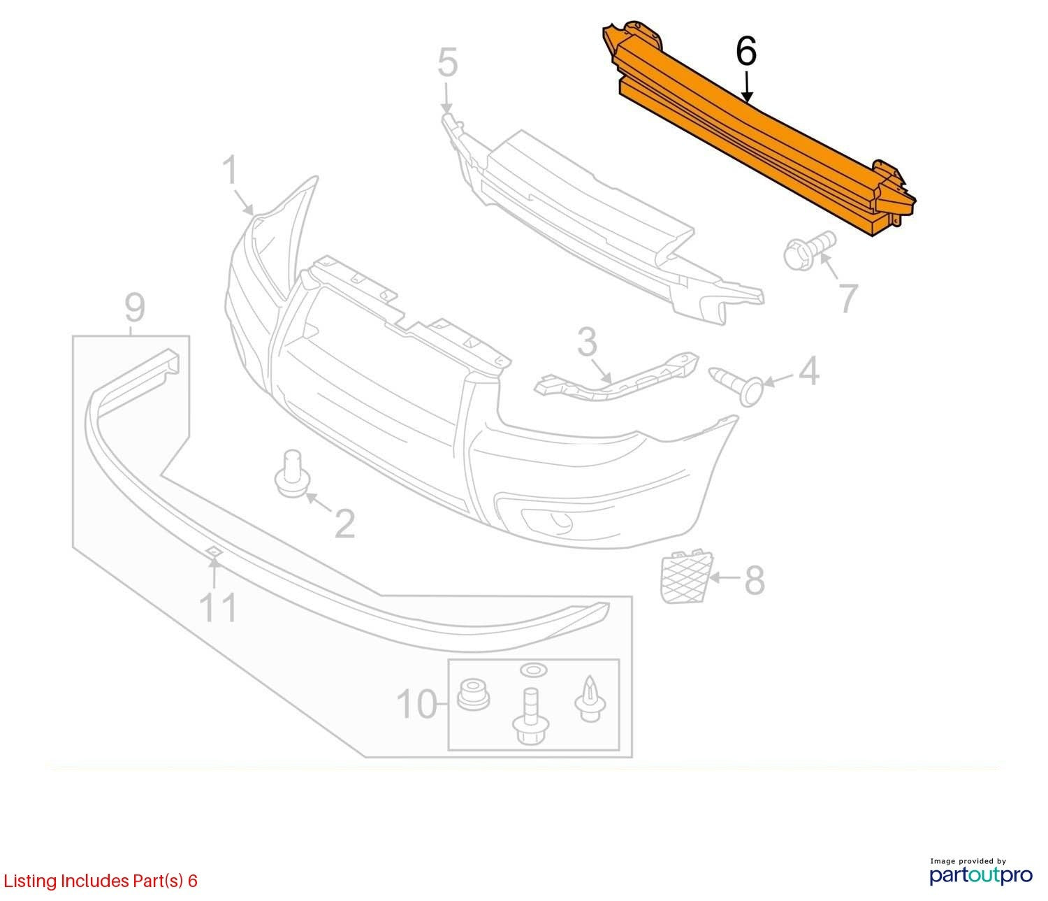 Used Front Bumper Reinforcement Front fits: 2008 Subaru Forester Front Grade A
