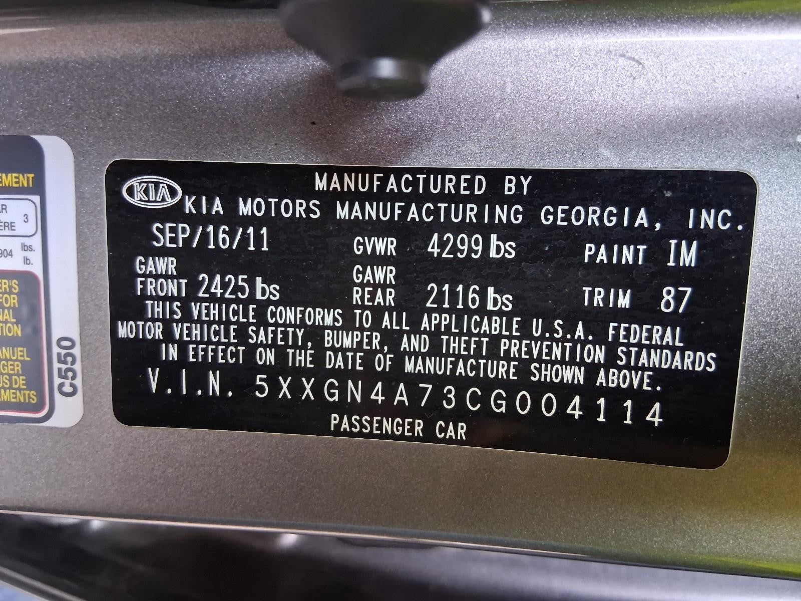 Used Rear Right Door Window Regulator Rear fits: 2012 Kia Optima electric Rear R