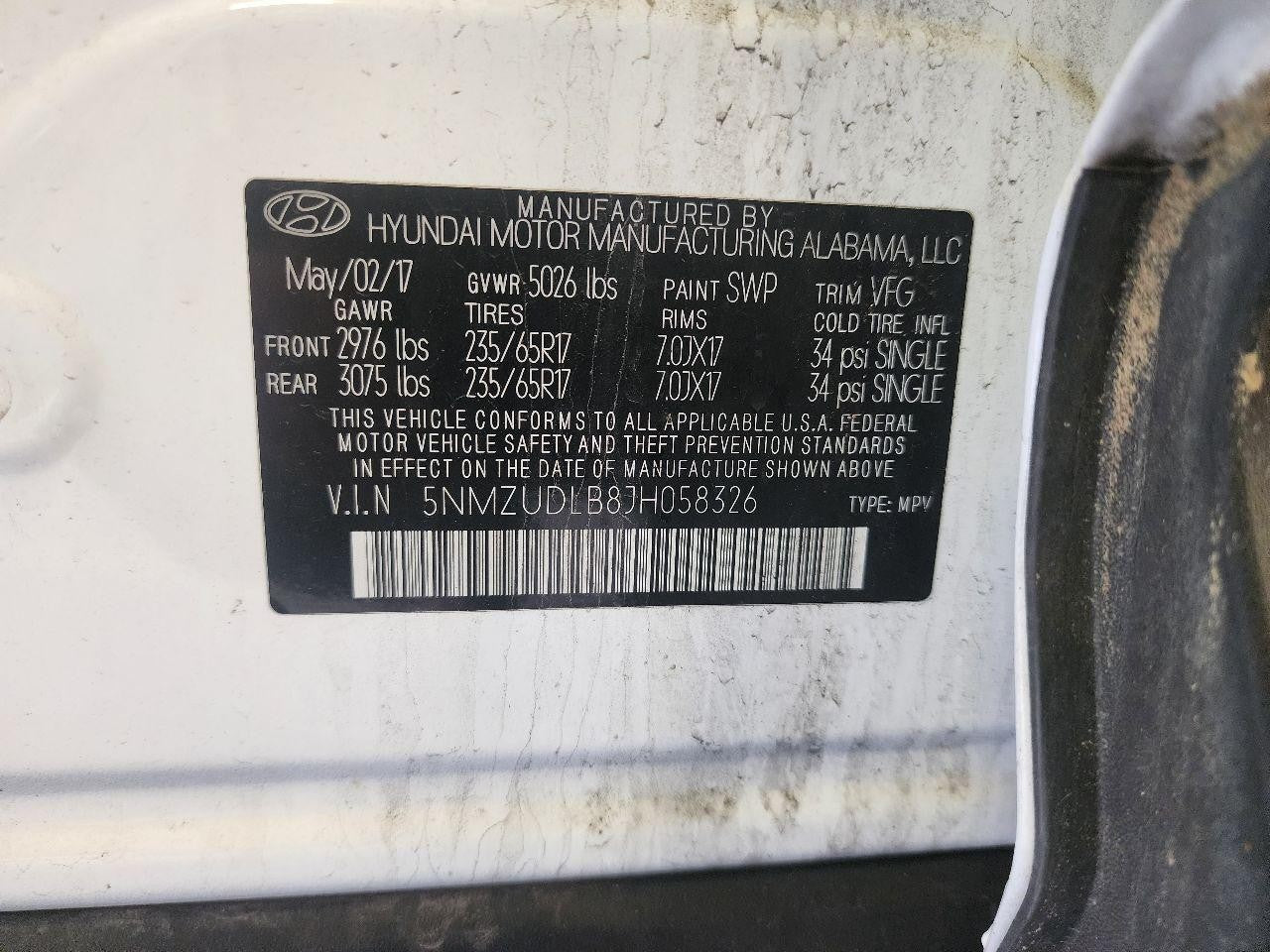 Used Front Right Seat Front fits: 2018 Hyundai Santa fe bucket air bag LWB leath