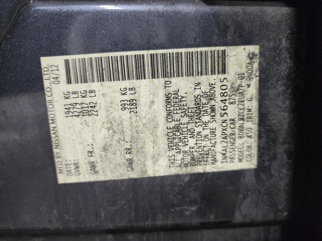 Used Rear Right Door Window Regulator Rear fits: 2012 Nissan Altima Rear Right G