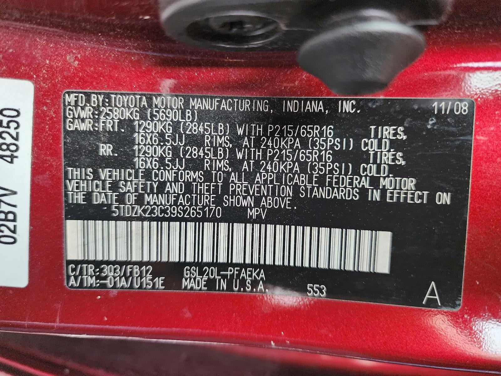 Used Rear Left Door Window Regulator Rear fits: 2009 Toyota Sienna Rear Left Gra