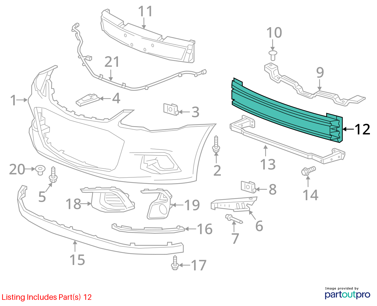 Used Front Bumper Reinforcement Front fits: 2014 Chevrolet Sonic upper Front Gra