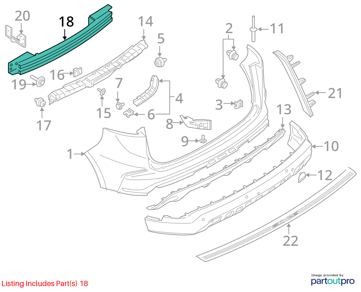 Used Rear Bumper Reinforcement Rear fits: 2019 Ford Edge w/o trailer hitch Rear