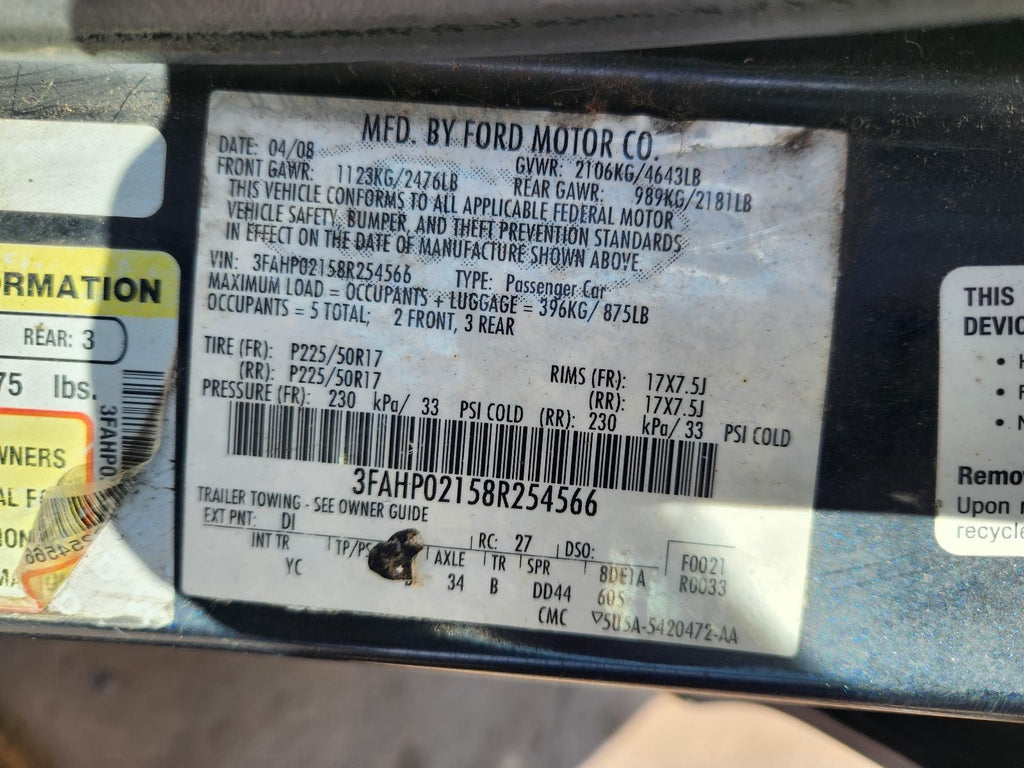 Used Rear Right Door Window Regulator Rear fits: 2008 Ford Fusion electric witho