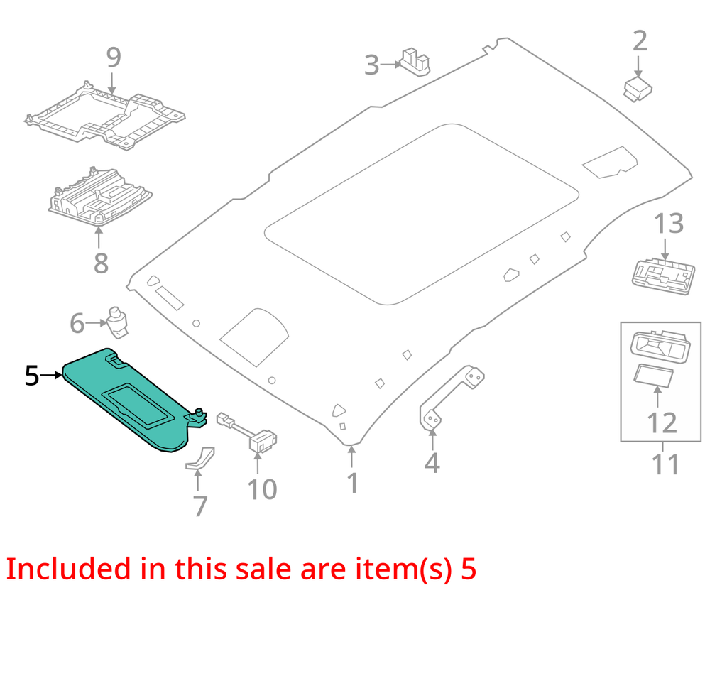 2019-2024 NISSAN MURANO Sun visor LEFT DRIVERS SIDE