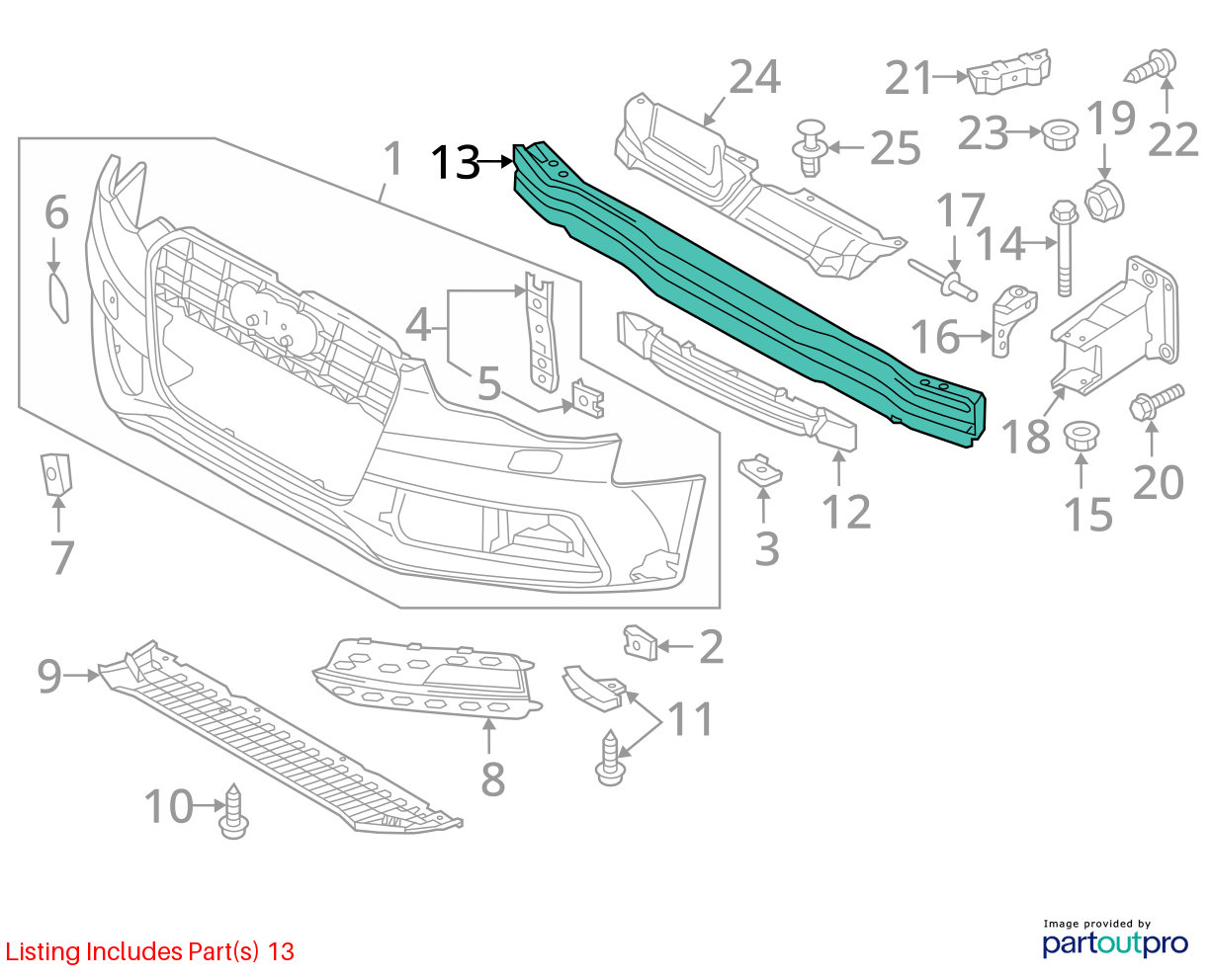 Used Front Bumper Reinforcement Front fits: 2013 Audi A5 Front Grade A