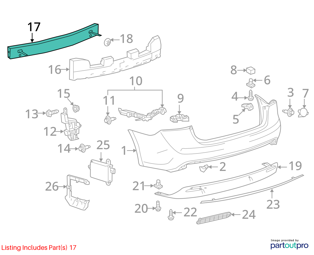 Used Rear Bumper Reinforcement Rear fits: 2013 Toyota Avalon Rear Grade A