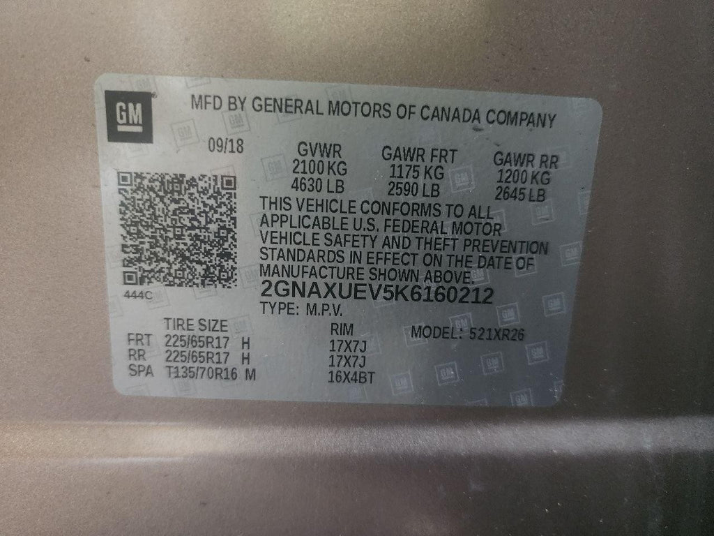 Used Wheel fits: 2019 Chevrolet Equinox 17x7 opt RSB Grade A