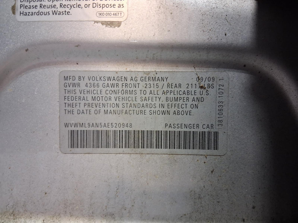 Used Windshield Wiper Motor fits: 2010 Volkswagen Cc  Grade A