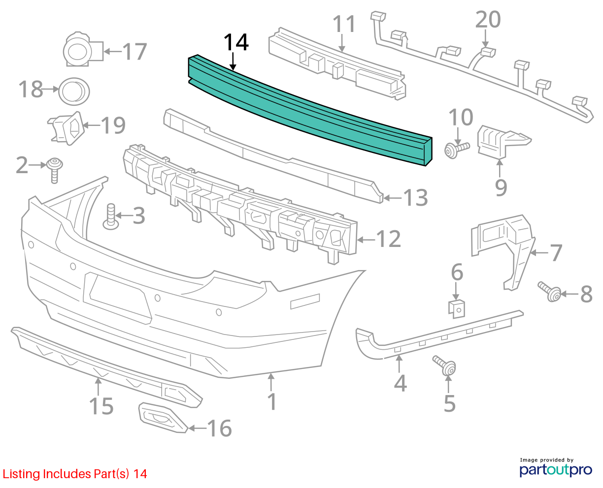 Used Rear Bumper Reinforcement Rear fits: 2013 Dodge Charger Rear Grade A