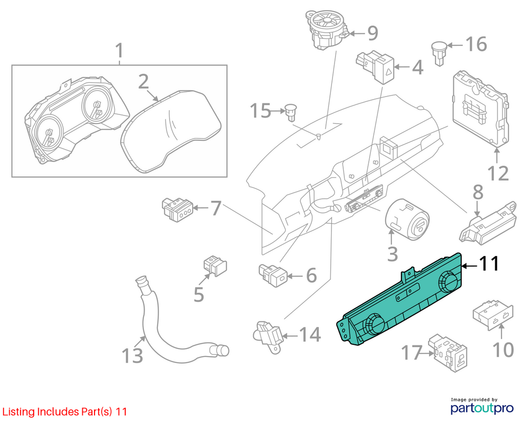 Used A/C Selector Switch fits: 2023 Nissan Rogue front ID 27500-6RK1B Grade A