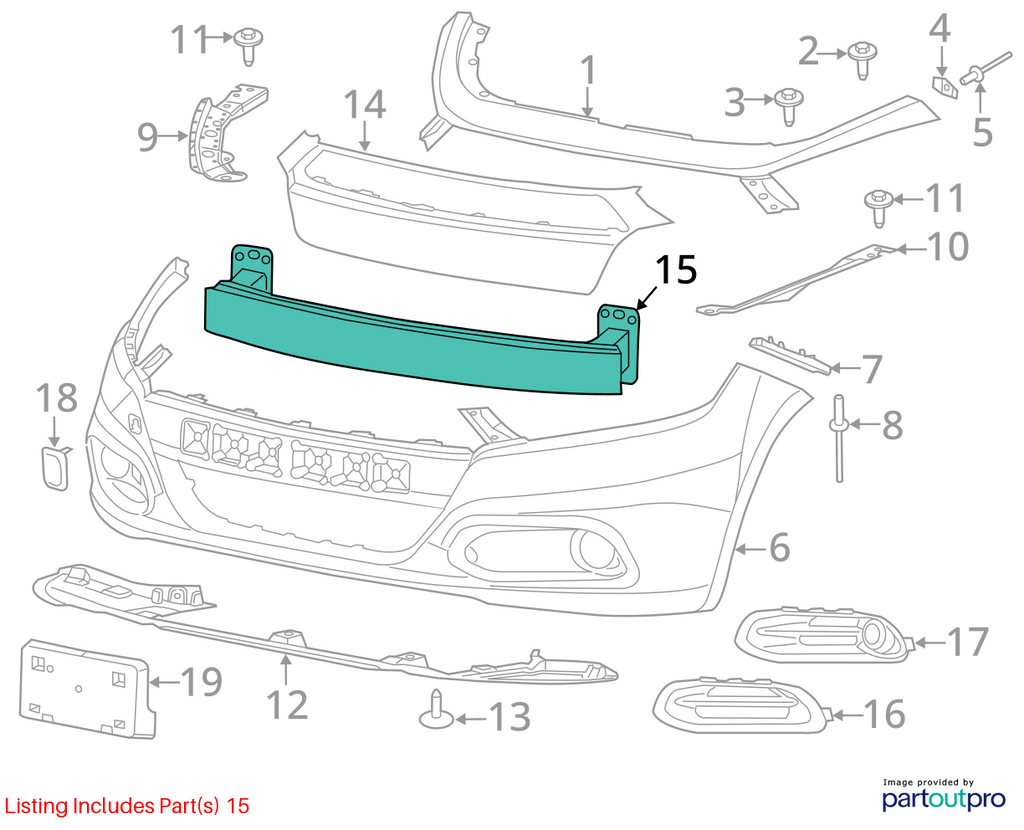 Used Front Bumper Reinforcement Front fits: 2015 Dodge Dart Front Grade A