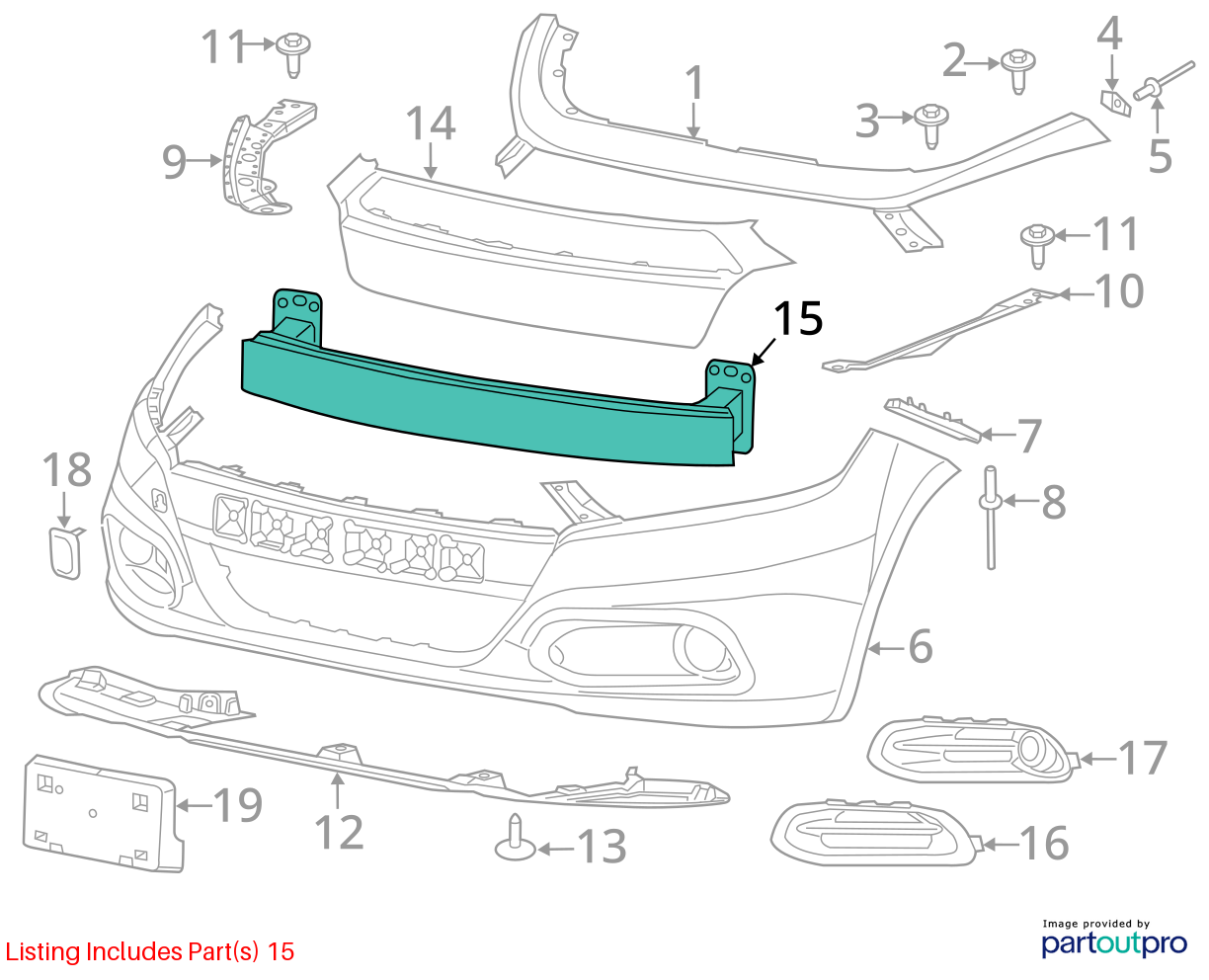 Used Front Bumper Reinforcement Front fits: 2015 Dodge Dart Front Grade A