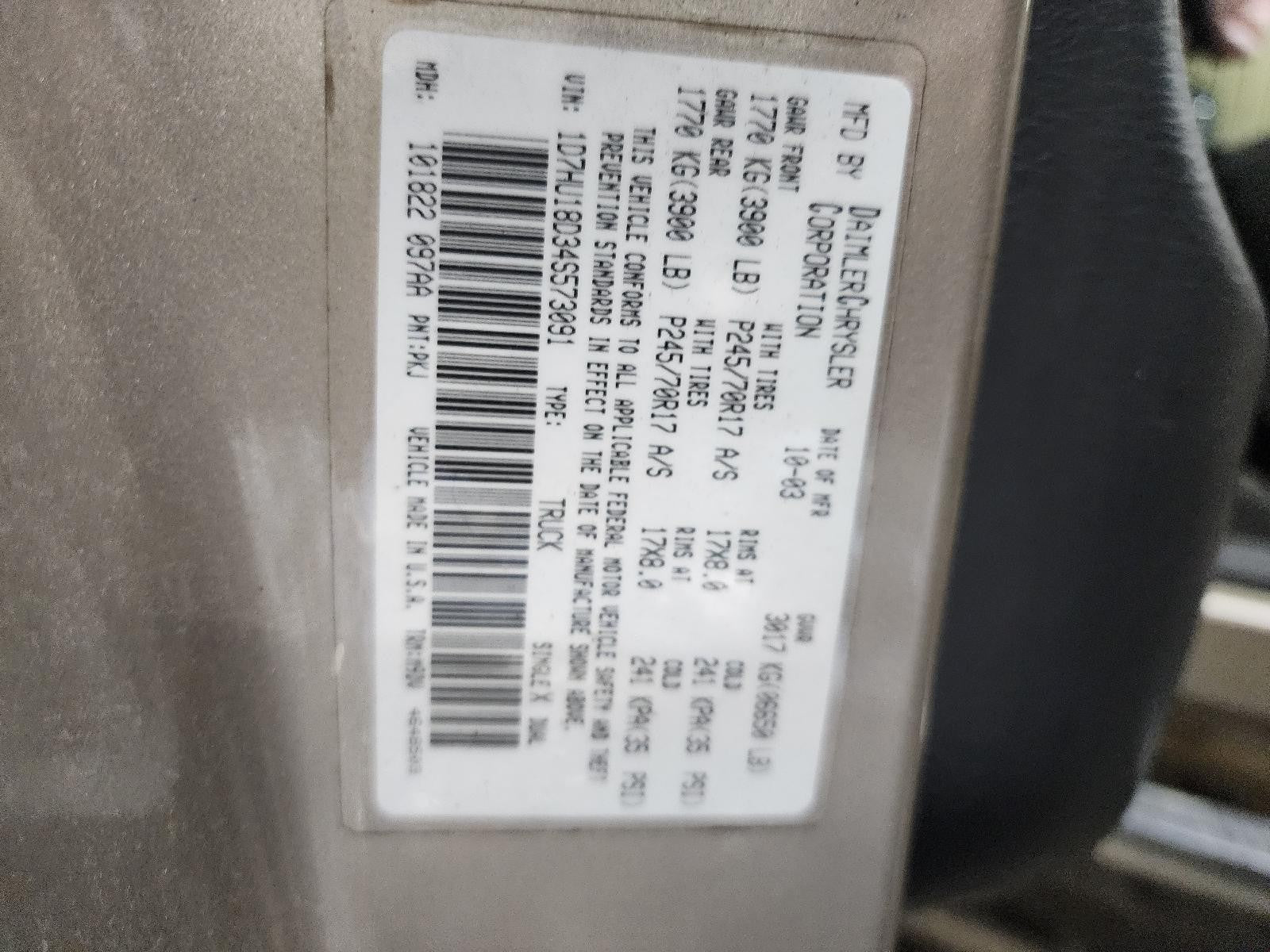 Used Right Tail Light Assembly fits: 2004 Dodge 1500 PICKUP Right Grade A
