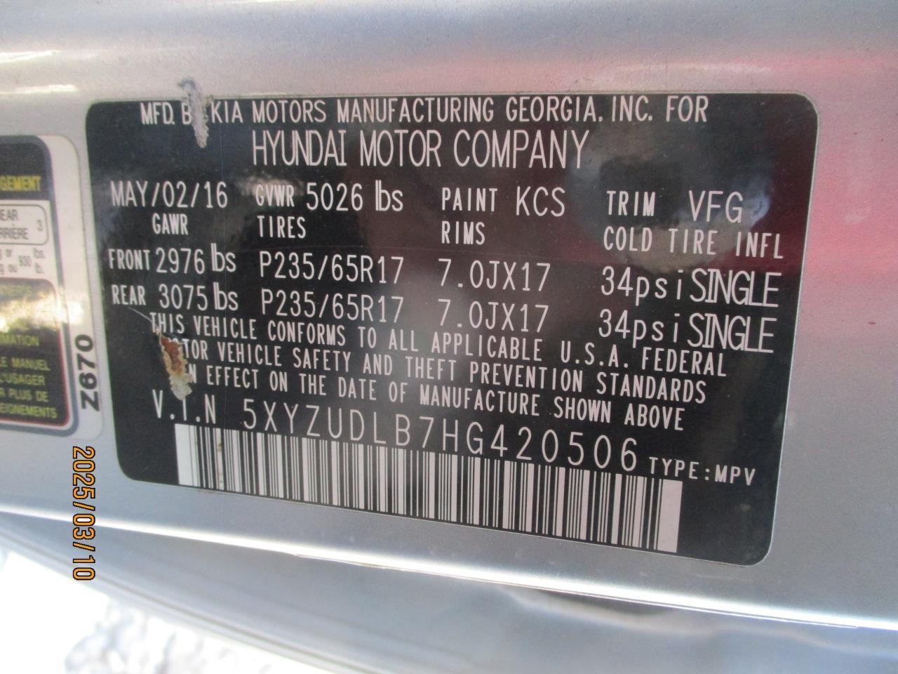 Used A/C Compressor fits: 2017 Hyundai Santa fe SWB Sport Grade A