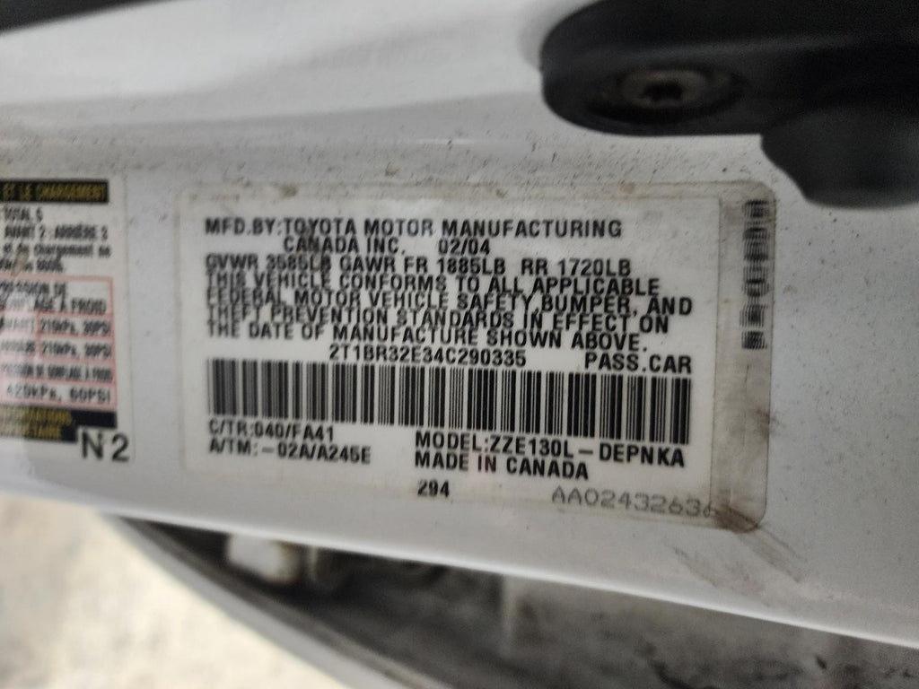 Used Alternator fits: 2004 Toyota Corolla 1ZZFE engine Grade C