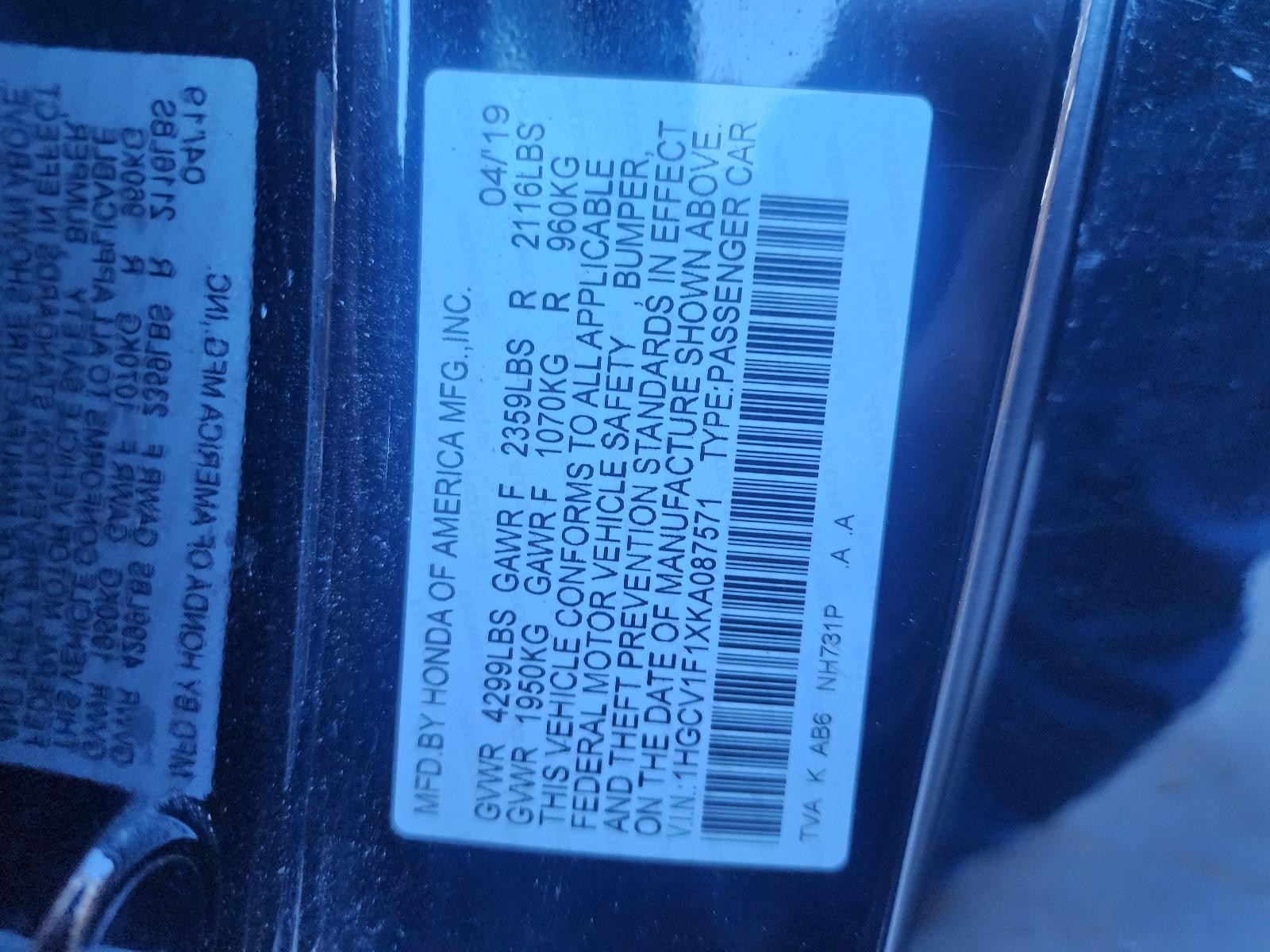 Used Rack and Pinion Assembly fits: 2019 Honda Accord power rack and pinion turb