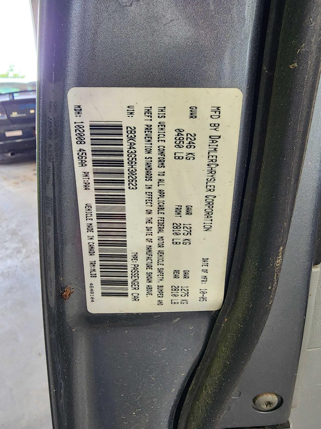 Used Front Bumper Reinforcement Front fits: 2006 Dodge Charger Front Grade A
