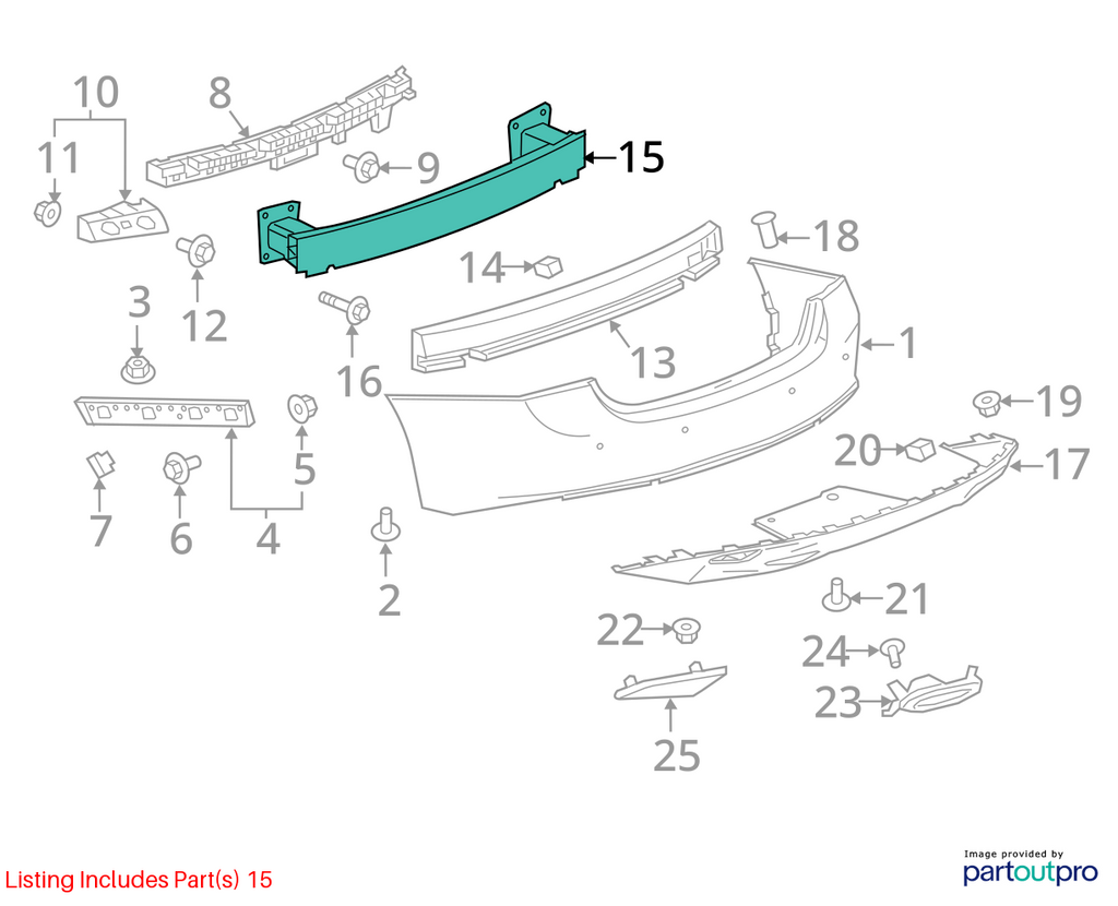 Used Rear Bumper Reinforcement Rear fits: 2016 Chevrolet Malibu VIN Z 4th digit