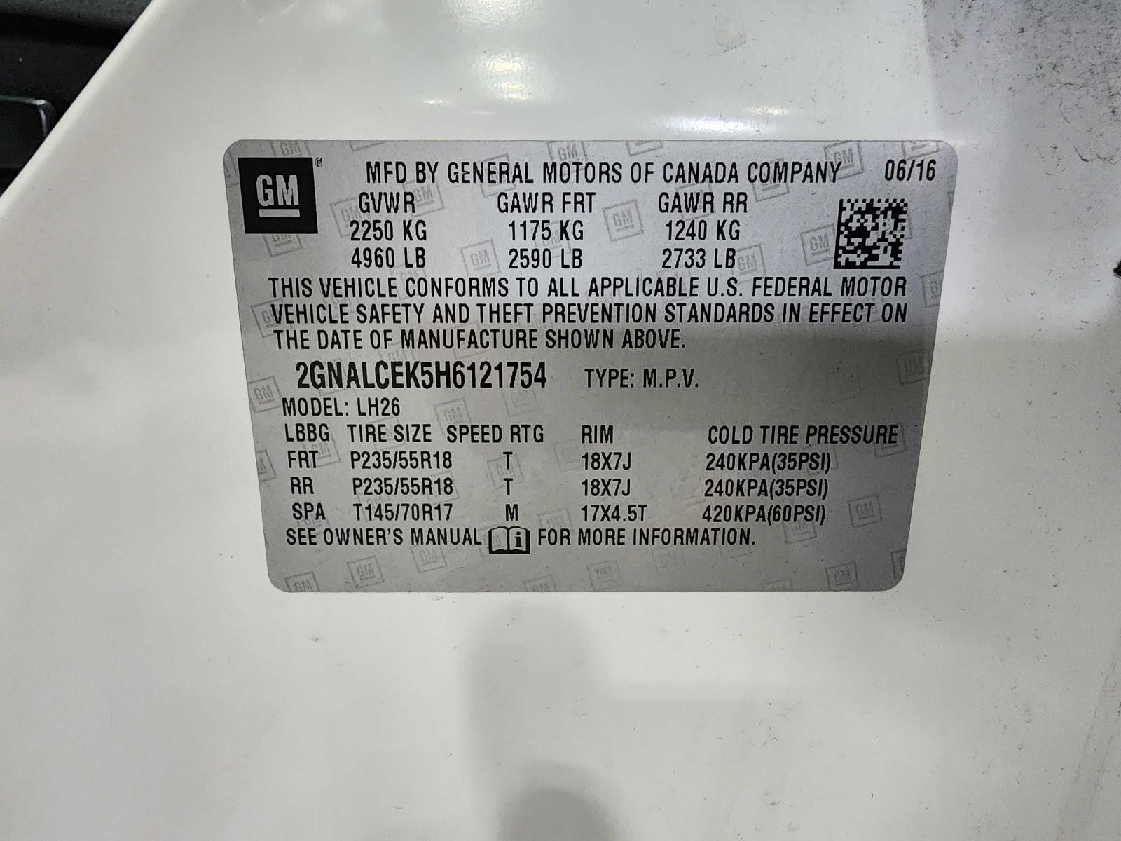 Used Left Tail Light Assembly fits: 2017 Chevrolet Equinox Left Grade A