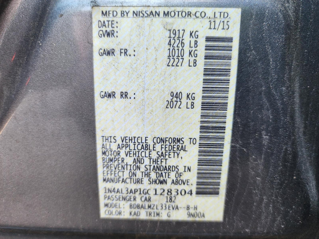 Used Speedometer Gauge fits: 2016 Nissan Altima cluster 2.5L 4 cylinder MPH Base