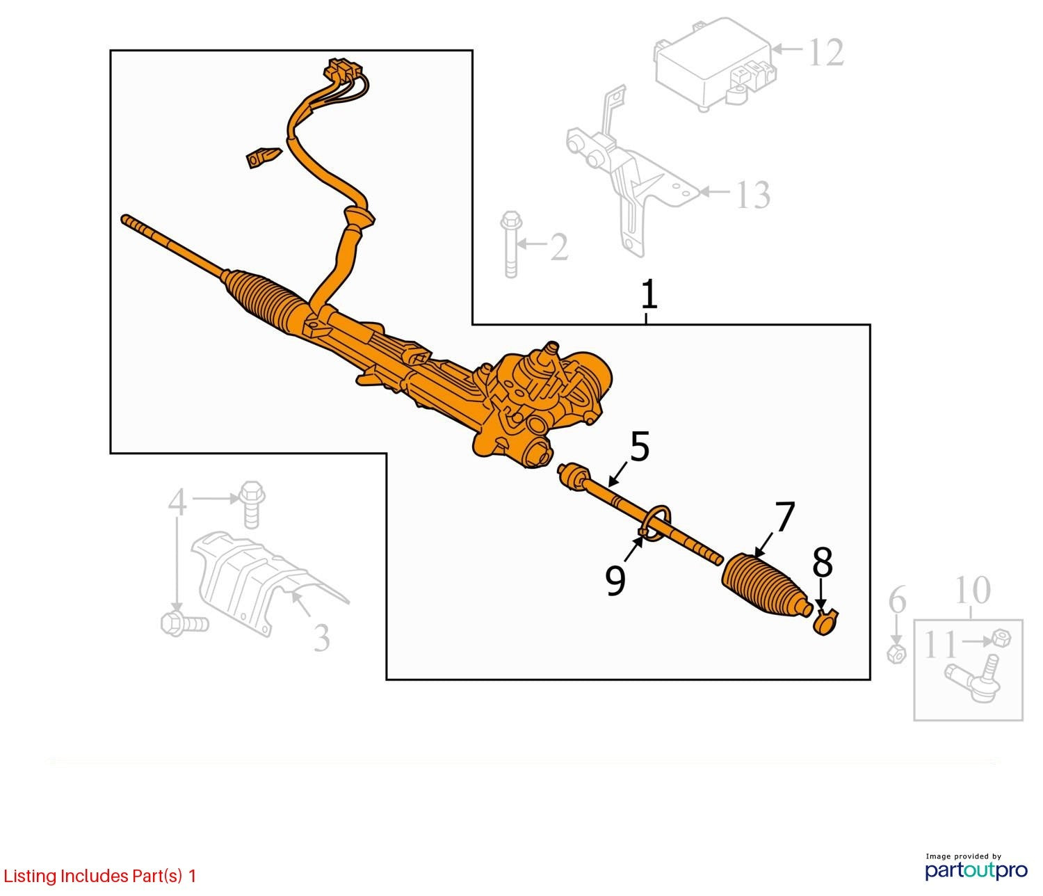 Used Rack and Pinion Assembly fits: 2011 Mitsubishi Lancer w/o turbo electric Gr