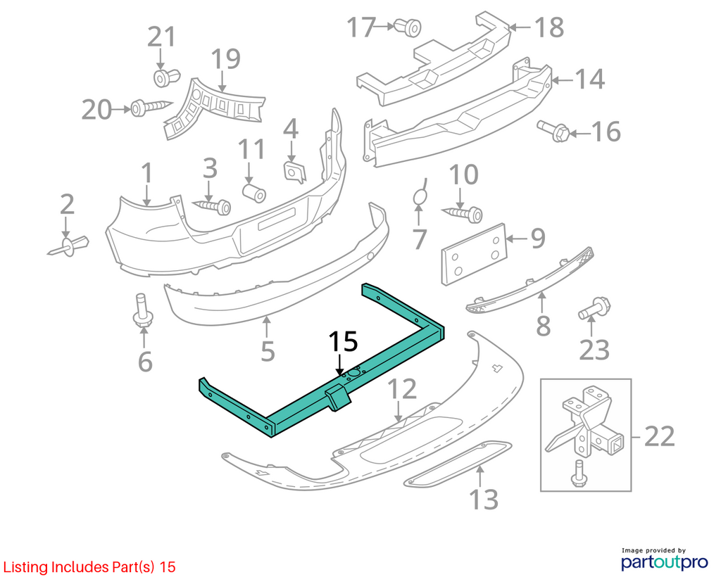 Used Rear Bumper Reinforcement Rear fits: 2016 Volkswagen Tiguan Rear Grade A