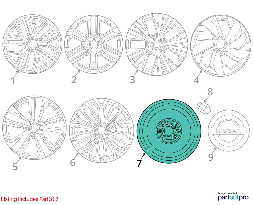 Used Spare Tire Wheel fits: 2023 Nissan Rogue 17x4 spare Spare Tire Grade A