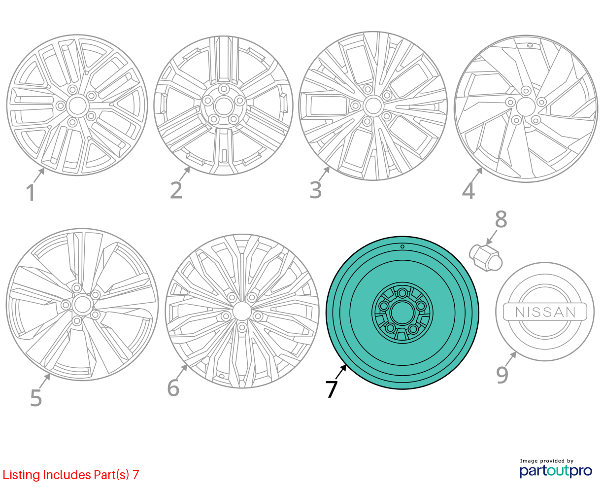 Used Spare Tire Wheel fits: 2023 Nissan Rogue 17x4 spare Spare Tire Grade A