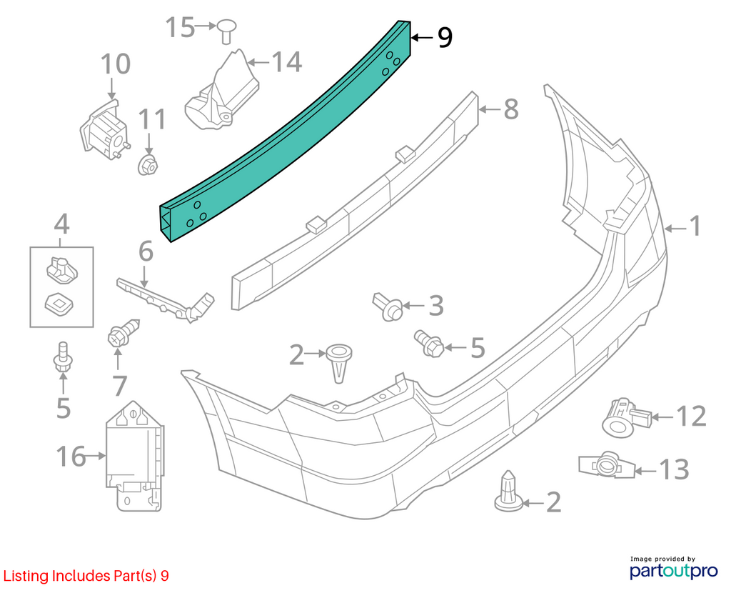 Used Rear Bumper Reinforcement Rear fits: 2016 Nissan Altima Sdn Rear Grade A
