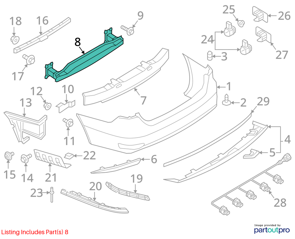 Used Rear Bumper Reinforcement Rear fits: 2015 Volkswagen Jetta Sdn Rear Grade A