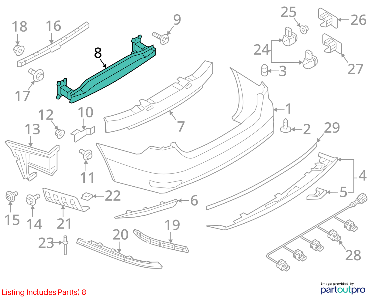 Used Rear Bumper Reinforcement Rear fits: 2015 Volkswagen Jetta Sdn Rear Grade A