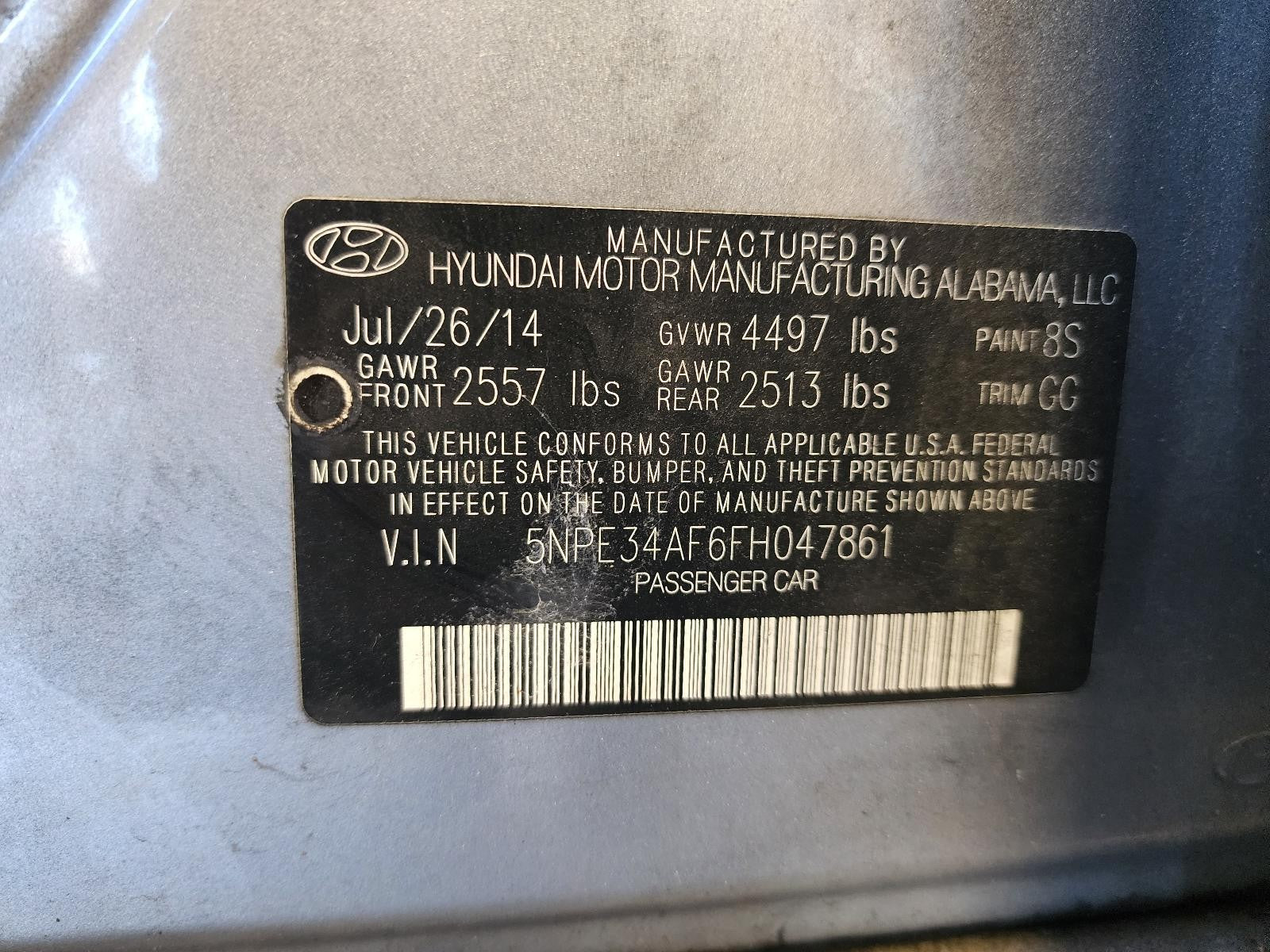 Used Right Tail Light Assembly fits: 2015 Hyundai Sonata VIN 2 5th digit quarter