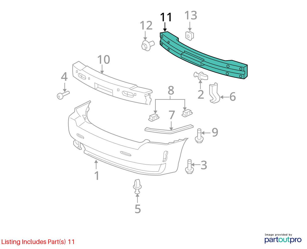 Used Rear Bumper Reinforcement Rear fits: 2008 Chevrolet Hhr Rear Grade A