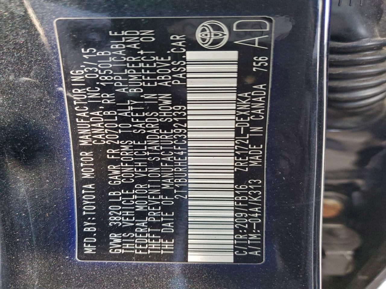 Used Steering Column fits: 2015 Toyota Corolla Floor Shift US market conventiona