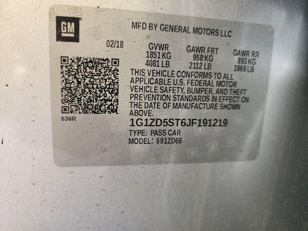 Used Wheel fits: 2018 Chevrolet Malibu aluminum 17x7-1/2 opt RSC Grade A