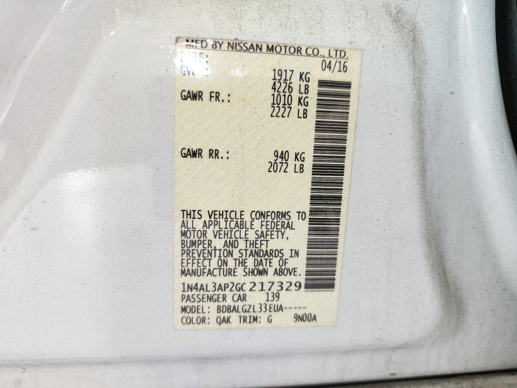 Used Wheel fits: 2016 Nissan Altima 16x7 steel road wheel Sdn Grade A