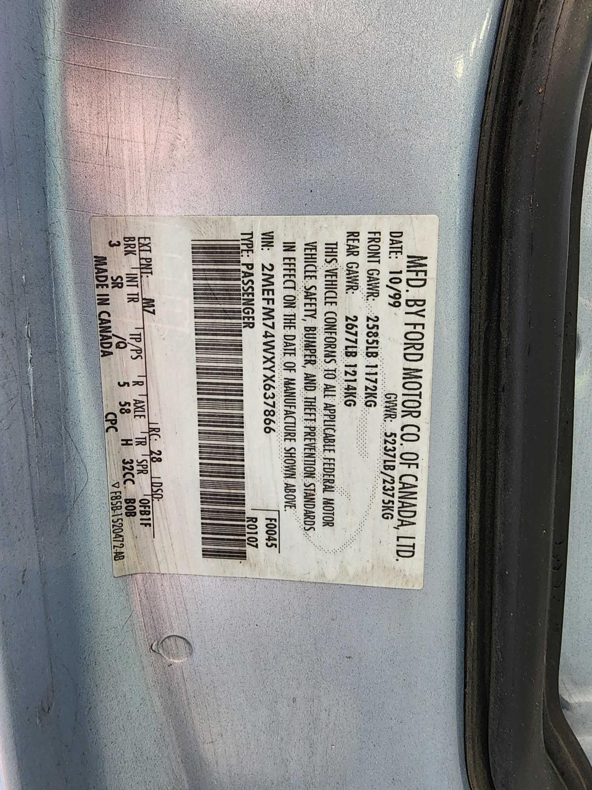 Used Front Bumper Reinforcement Front fits: 2000 Mercury Grand marquis Front Gra