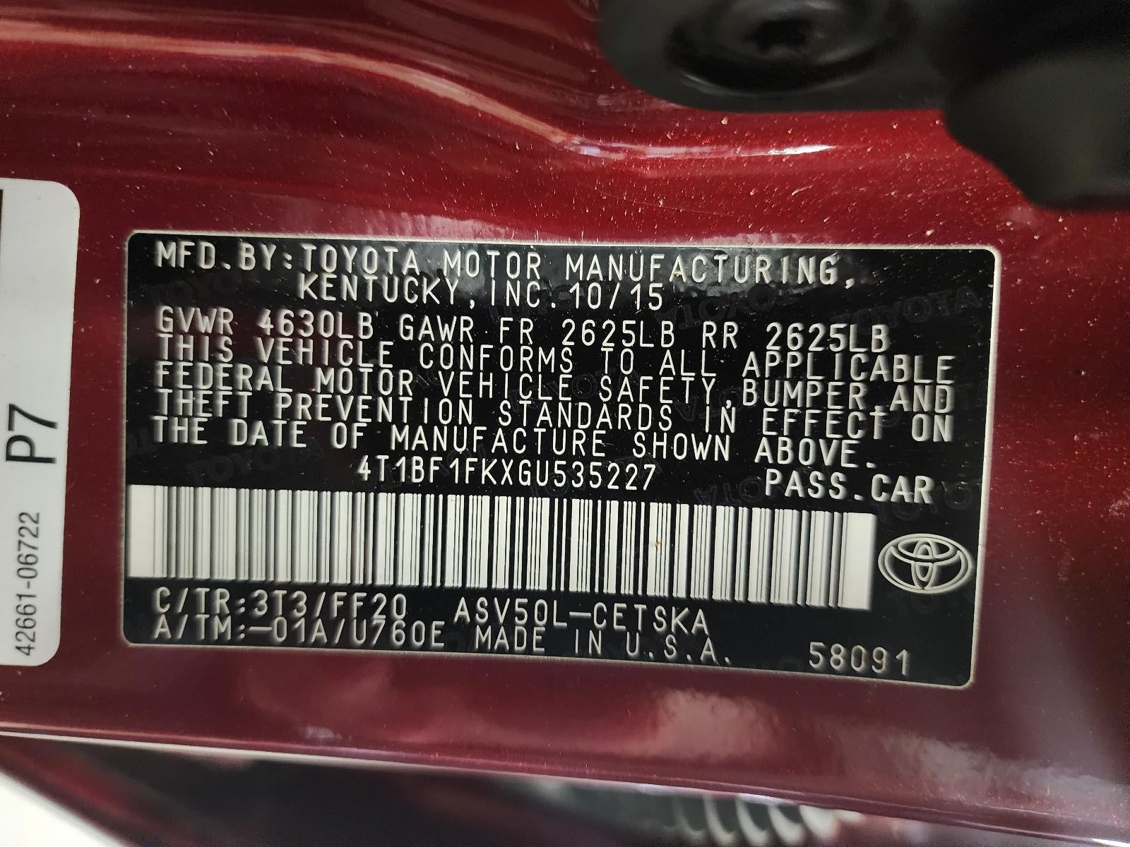 Used Rear Bumper Reinforcement Rear fits: 2016 Toyota Camry Rear Grade A