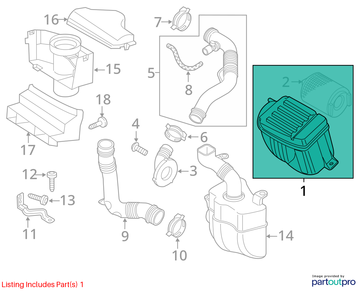 Used Air Cleaner Assembly fits: 2013 Volkswagen Jetta 2.0L gasoline engine ID CB
