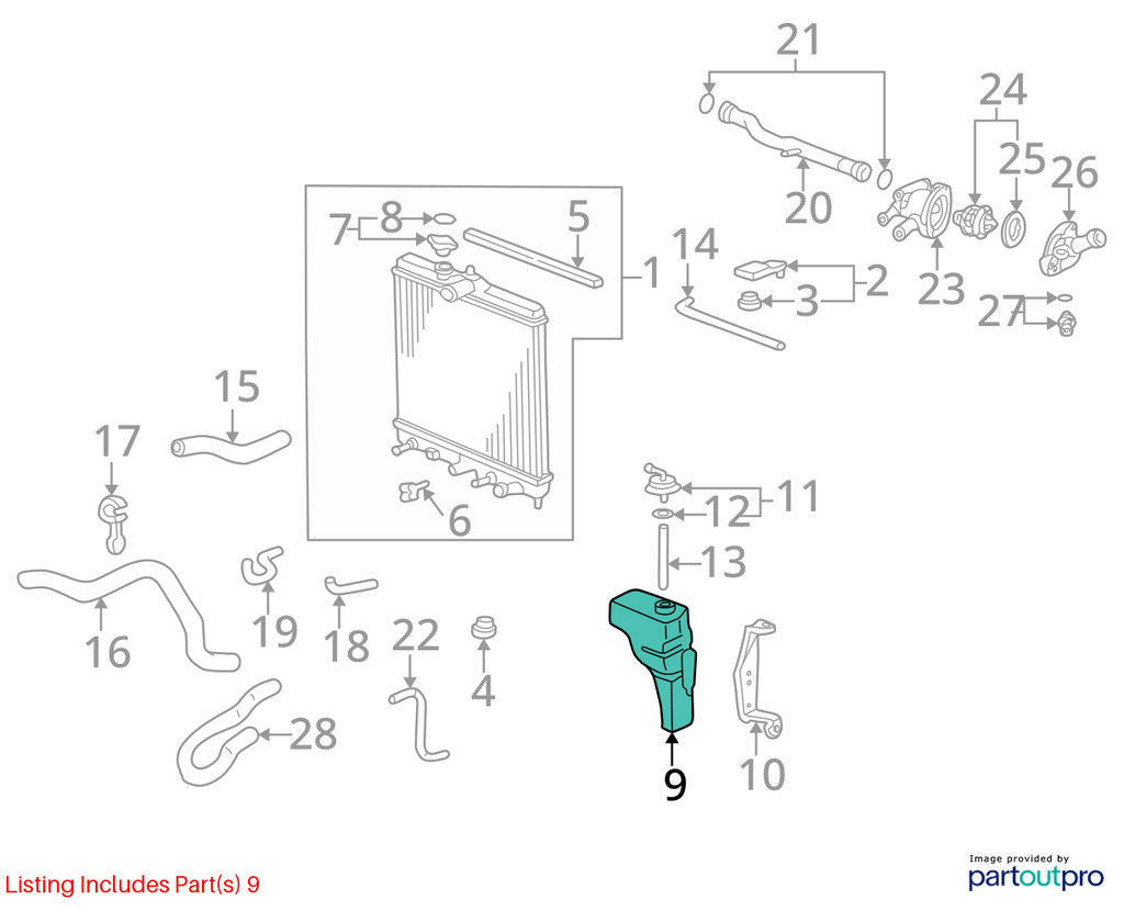 Used Engine Coolant Reservoir fits: 1999 Honda Civic  Grade A