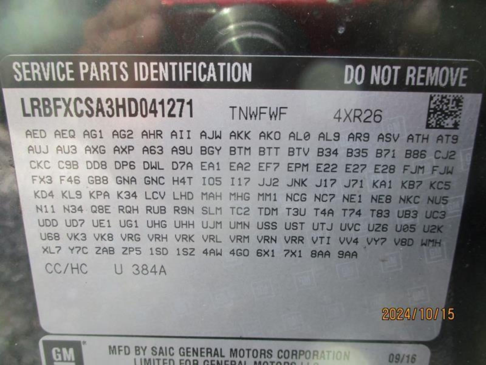 BUICK ENVISION Engine 2.5L (VIN A, 8th digit, opt LCV), AWD 17 18 19 20